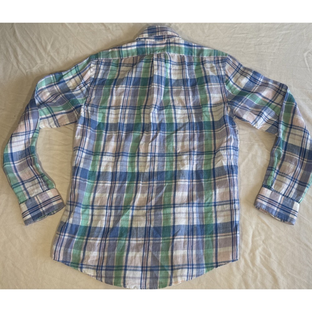 Brooks Brothers 1818 Regular Fit Linen Button Down Plaid Shirt Mens Small New - Picture 5 of 10